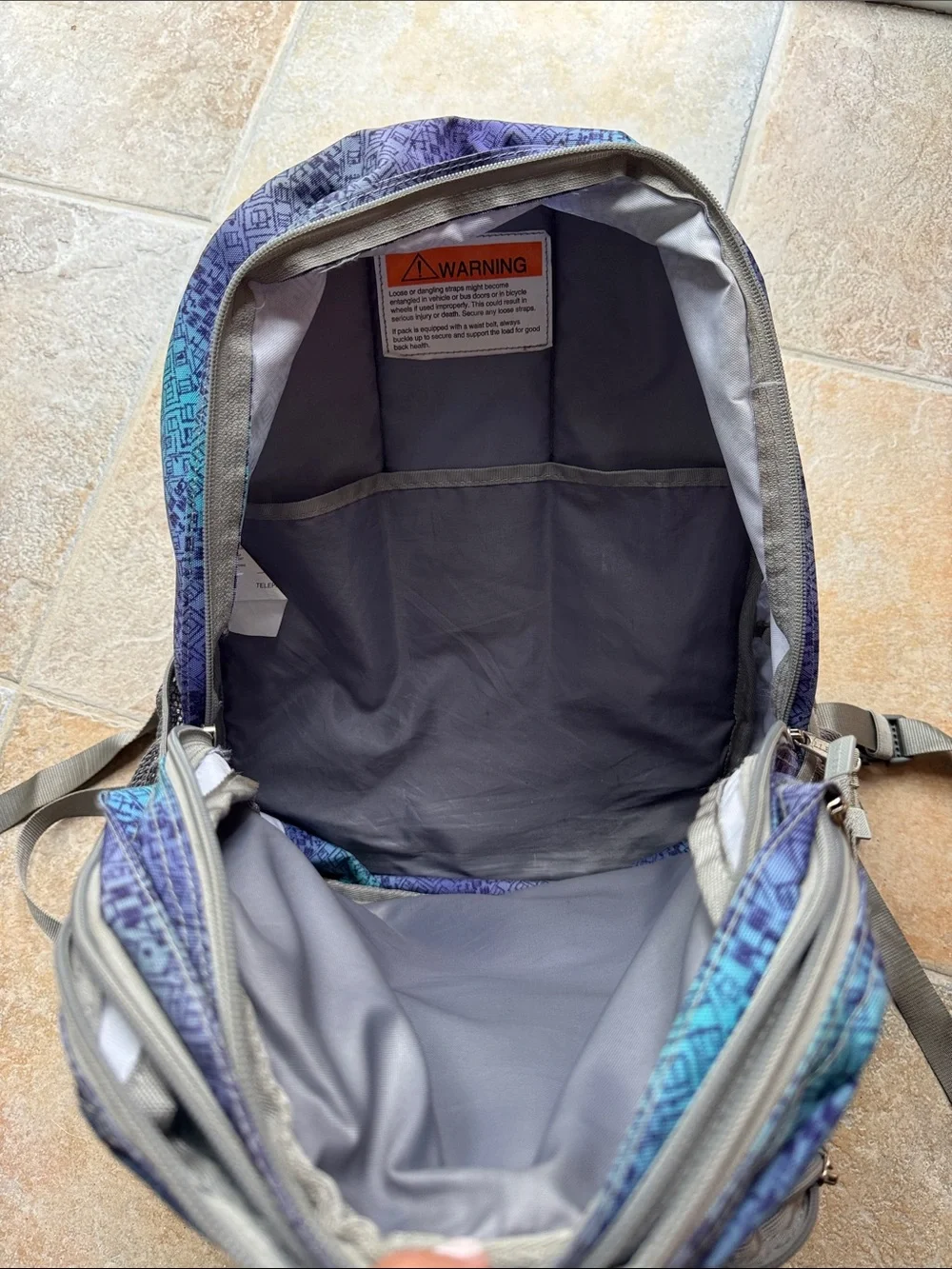 L.L. Bean Purple and Teal Geometric Pattern Backpack